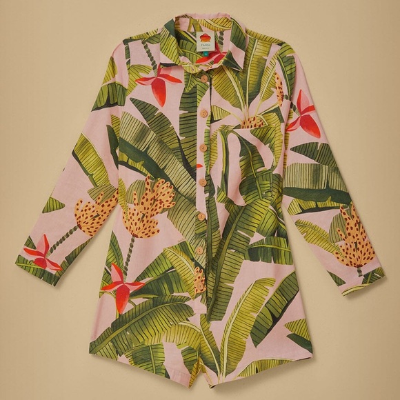 NWT FARM RIO Pink Banana Leaves Romper - Picture 5 of 7